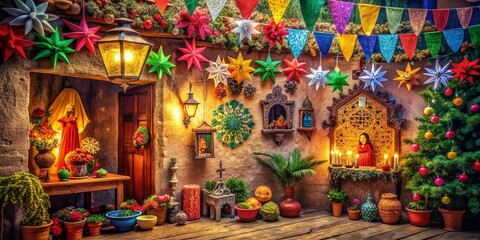 Fototapeta premium Vintage Christmas Decor in Mexico - Traditional Holiday Style with Colorful Ornaments and Warm Atmosphere