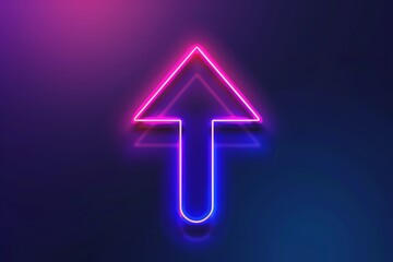 A vibrant neon arrow symbol with a blend of pink and blue colors, against a dark background, perfect for modern designs and digital interfaces.