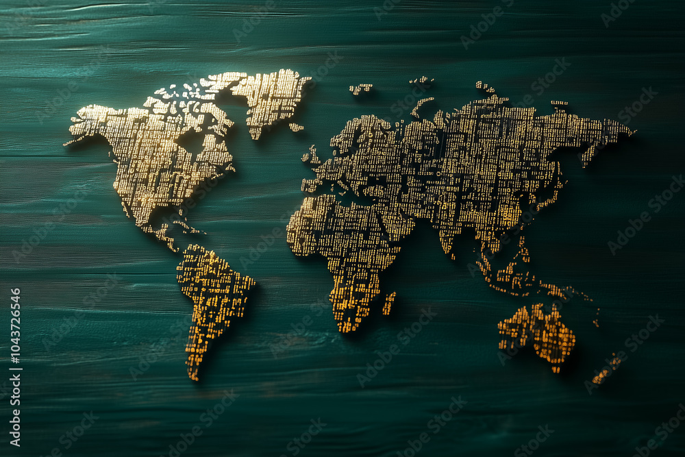 Poster an intricate binary code representation of the world, showcasing tech and global connectivity