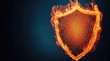Fototapeta premium A fiery shield symbolizing protection and defense, glowing against a dark background, perfect for themes of security and strength.