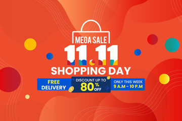 11.11 Shopping day sale poster or flyer design. 11.11 Mega sale online banner. Global shopping world day. Eps10 vector illustration