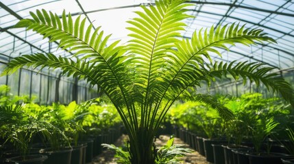 Obraz premium Tropical fern palm plant inside a greenhouse