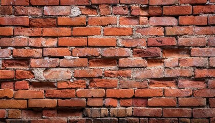 Obraz premium Close-up of an Aged and Weathered Red Brick Wall with Cracks, Erosion, and Uneven Brickwork. Ideal for Concepts of Urban Decay, Historical Architecture, and Industrial Texture Backgrounds