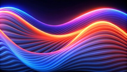 abstract background with neon glowing lines and bokeh lights on a dark purple backdrop. Digital futuristic waves. Abstract waves of vibrant colors in shades of pink, purple, and blue.
