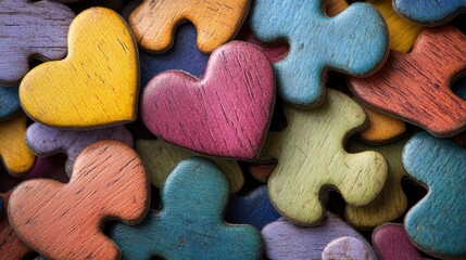Fototapeta premium Colorful heart shaped puzzle pieces representing the essence of romantic love