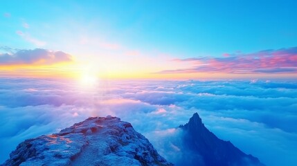 Breathtaking Sunrise Over Majestic Mountain Peaks Above the Clouds