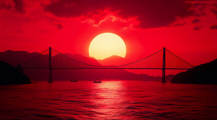 Obraz premium The cross sea bridge at dusk 