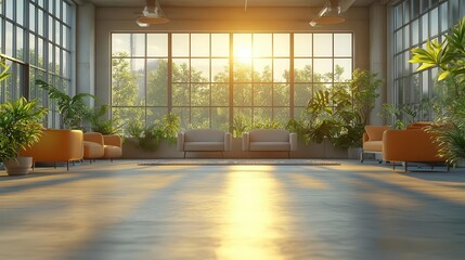 a softfocus view of a bright openspace office interior featuring sleek furniture and modern decor ideal for conveying a sense of professionalism and innovation