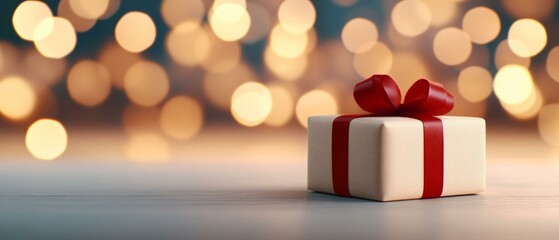 white gift box with red bow
