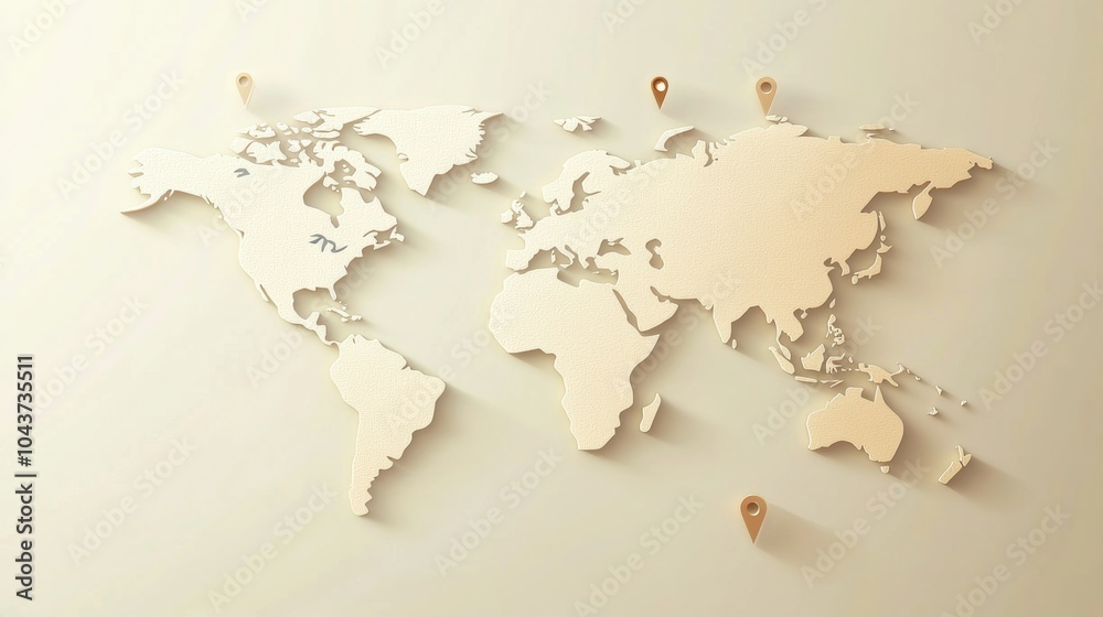 Poster a world map outline features highlighted pins marking significant travel destinations, encouraging e