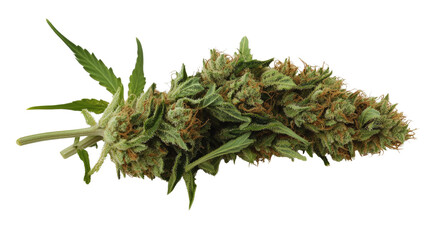 Green cannabis leaf isolated on white background, representing hemp and marijuana as a natural herb and medicinal plant