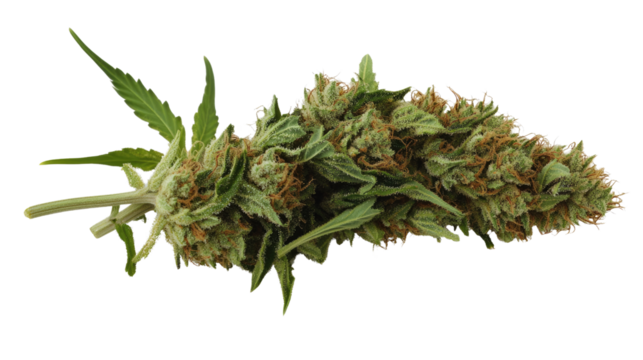 Green cannabis leaf isolated on white background, representing hemp and marijuana as a natural herb and medicinal plant