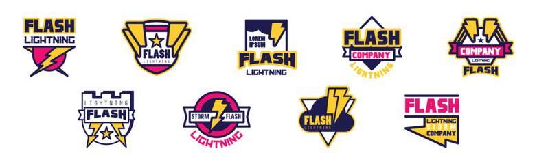 Naklejka premium Flash Lightning Company Logo and Label Vector Set