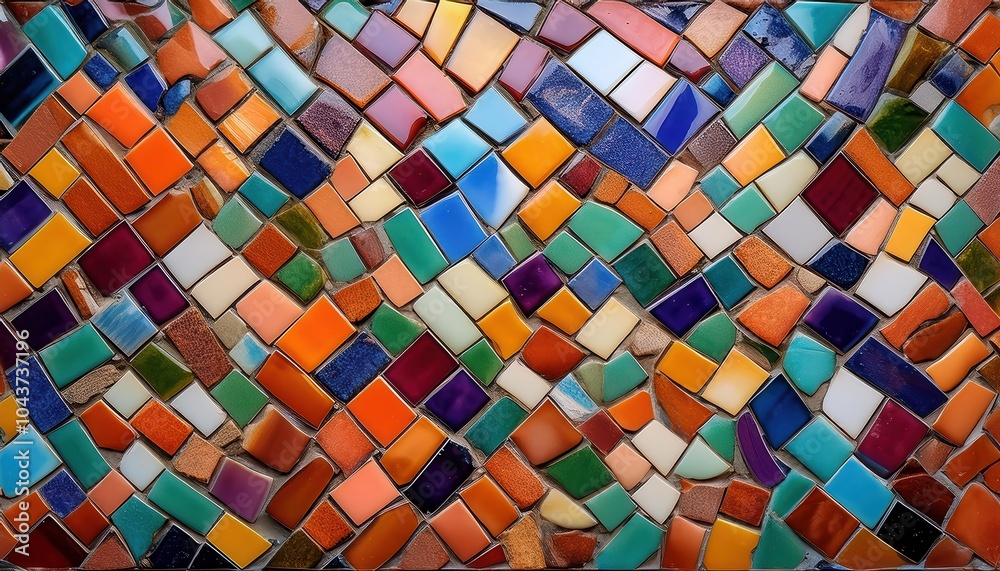 Aufkleber Intricate Curved Mosaic Tile Pattern in Vibrant Multicolored Design, Featuring Geometric Shapes and Dynamic Flow, Perfect for Artistic Interiors, Wall Murals, or Creative Decorative Projects