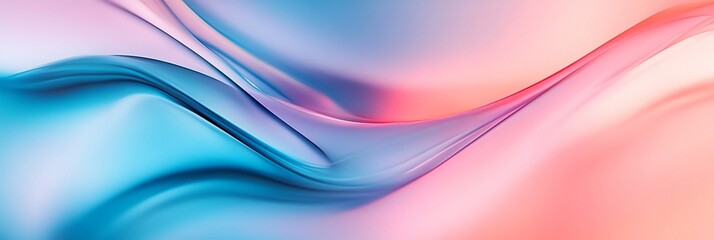 Fototapeta premium Ethereal waves of pastel pink and turquoise blue intertwine in a mesmerizing abstract composition, creating a serene and dreamlike panoramic visual symphony.