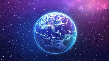 Obraz premium Abstract image planet Earth in the form of a starry sky or space, consisting of points, lines, and shapes in the form of planets, stars and the universe. Earth vector wireframe concept. Blue purple.