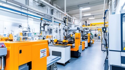 Modern industrial facility with automated machinery and robotic systems for manufacturing processes.