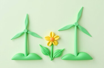 Renewable energy and sustainability concept with wind turbines and eco-friendly design