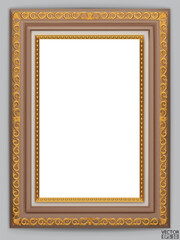 Realistic brown wooden vintage frame isolated on grey background.  Rectangle frames mockup. Classic Photo wooden frame. Beech border for painting, poster, and photo gallery. 3d vector illustration.