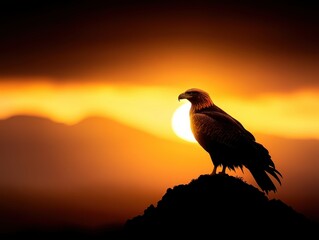 Fototapeta premium Majestic eagle silhouette against a vibrant sunset background.