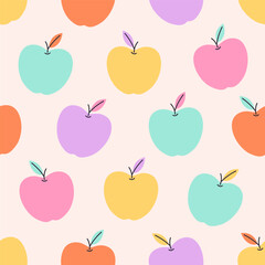 Seamless pattern with cute colorful apples. Fruits seamless pattern. Vector illustration in flat style