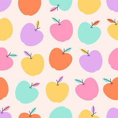 Seamless pattern with cute colorful apples. Fruits seamless pattern. Vector illustration in flat style