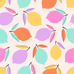Seamless pattern with cute colorful lemons. Fruits seamless pattern. Vector illustration in flat style	
