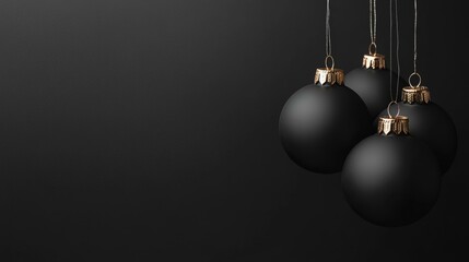 Three black Christmas balls on gold chain