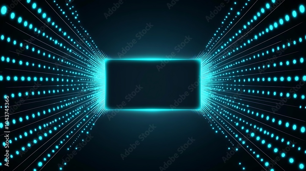 Aufkleber abstract blue glowing lines and dots forming a tunnel with a blank rectangle in the center.