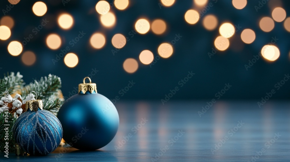 Wall mural blue and gold christmas ornaments