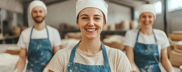 Artists collaborating on a pottery project in a sunlit workshop, teamwork in crafting, rustic charm