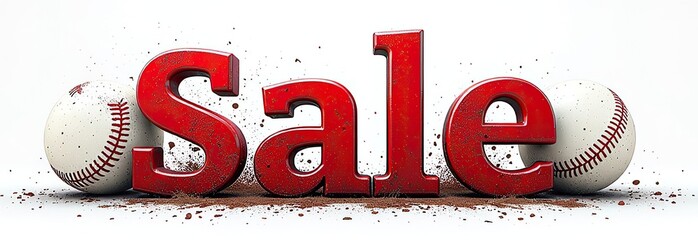 Baseball sale: dynamic sports-themed discount promotion with red 3d text and baseballs