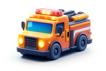 Cartoon Fire Truck 3D Render   Isolated on White