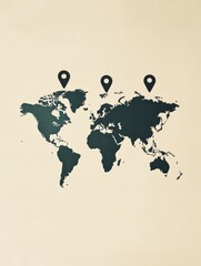 The world map outlines top travel destinations with map pins clearly marking spots for adventure seekers and explorers. Generative AI