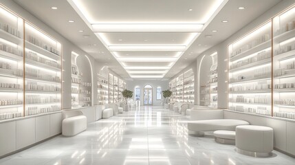 Obraz premium A large, empty room with white walls and shelves