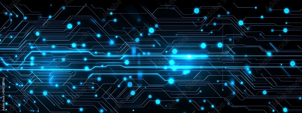 Aufkleber abstract digital background with blue glowing circuit board lines and dots.