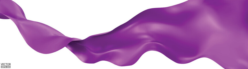 Flying purple silk textile fabric flag background. Smooth elegant purple Satin Isolated on white Background for grand opening ceremony. Purple curtain. 3d vector illustration