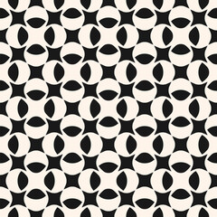 Abstract floral geometric seamless pattern. Simple vector black and white minimal ornament in asian style. Elegant ornamental background texture with floral silhouettes, leaves, curved shapes