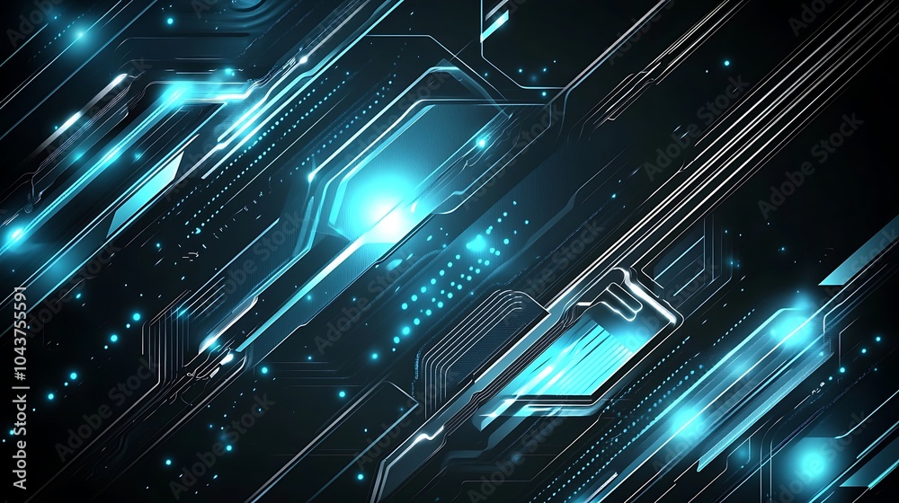 Poster Abstract futuristic background with glowing lines and circuit board elements.
