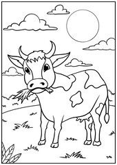 Coloring page outline of the cow vector illustration in cute line cartoon style suitable for kid