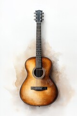 Obraz premium Elegant Acoustic Guitar Closeup on White Background - Serene Musical Harmony