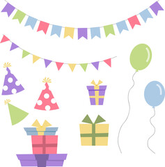 I am a collection of cute items for postcards or holiday invitations. . Vector illustration,