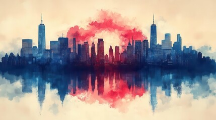 artistic poster collection showcasing famous american cities with a unified color palette of red white and blue emphasizing patriotism and diversity