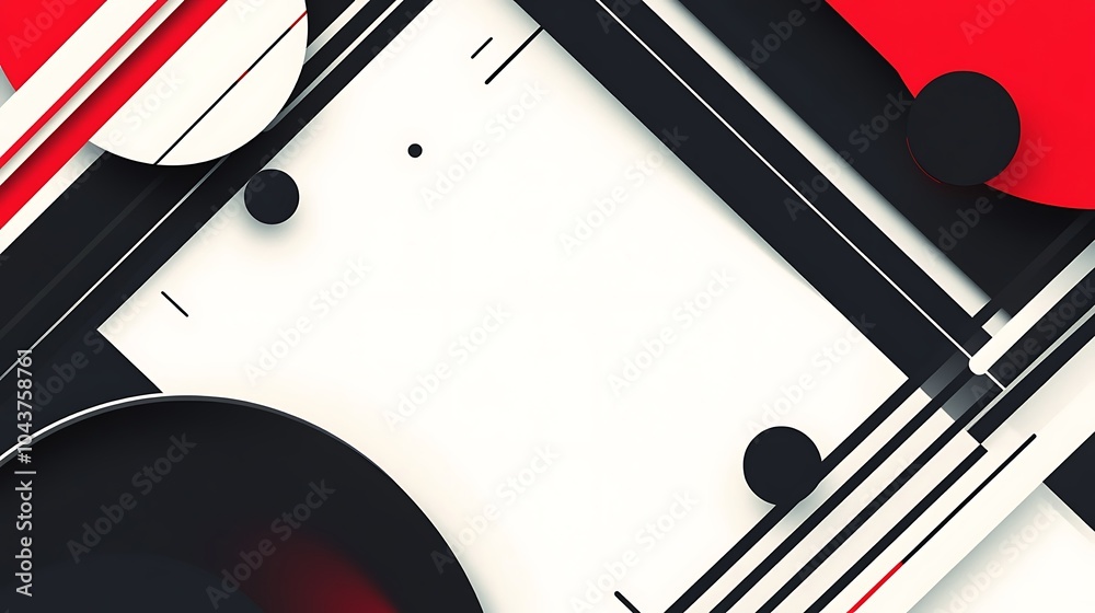 Poster abstract geometric background with red and black shapes on white.