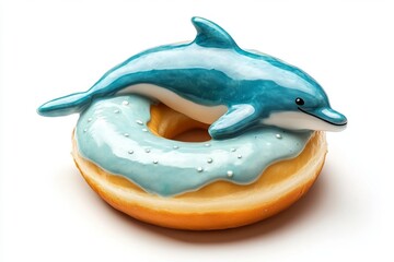 Blue Glazed Donut with Dolphin Figurine