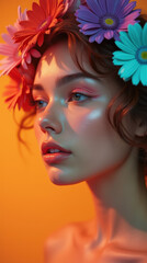 Naklejka premium Beautiful Female Model Showcasing Natural Beauty and Flawless Skin in Fashion and Beauty Portrait - Perfect for Vibrant Skincare, Cosmetics, and Lifestyle Advertising