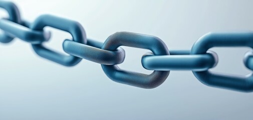 Obraz premium Elegant Blue Metallic Chain Link in Close-Up Minimalist Macro View with Soft Background, Symbolizing Strength and Connection