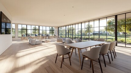 Bright and Modern Office Space with Large Windows and Natural Light for Creative Collaboration