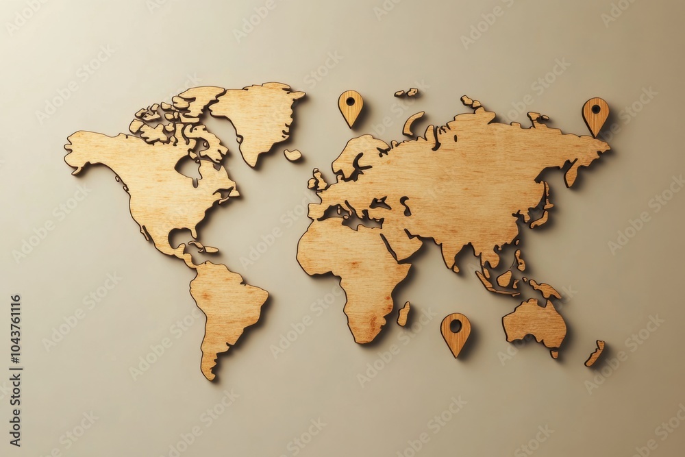 Leinwandbilder a world map outline features map pins marking major travel destinations for planning future adventur