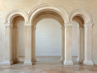 Elegant Symmetrical Arched Doorways with Fluted Columns in Classical Interior - Grandeur and Tranquility Concept
